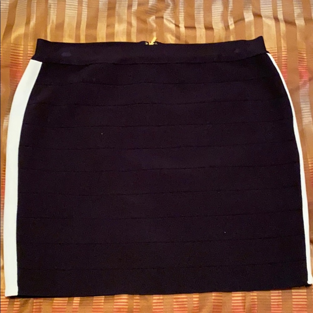 Bebe black with white stripe bandage skirt